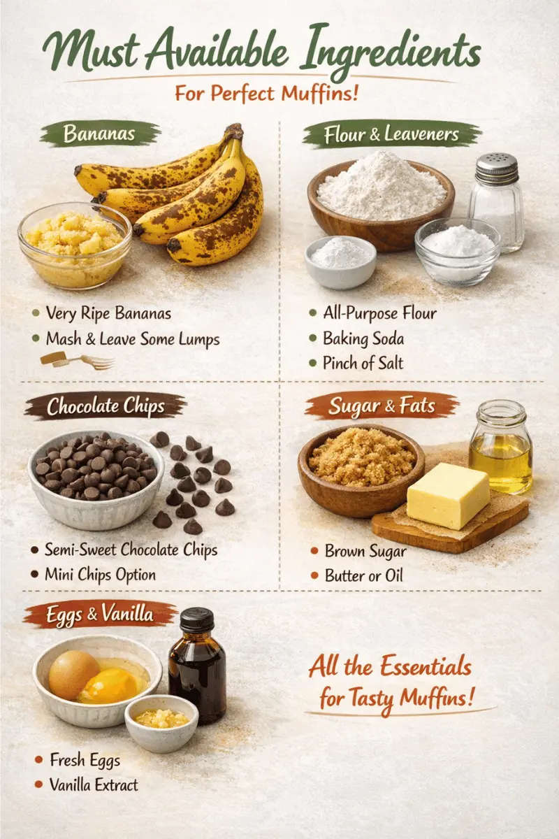 Best Banana Chocolate Chip Muffins Ingredients Best Banana Chocolate Chip Muffins ingredients