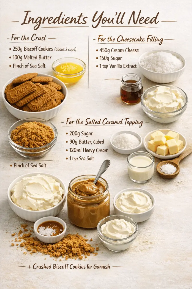 Biscoff Salted Caramel Cheesecake ingredients