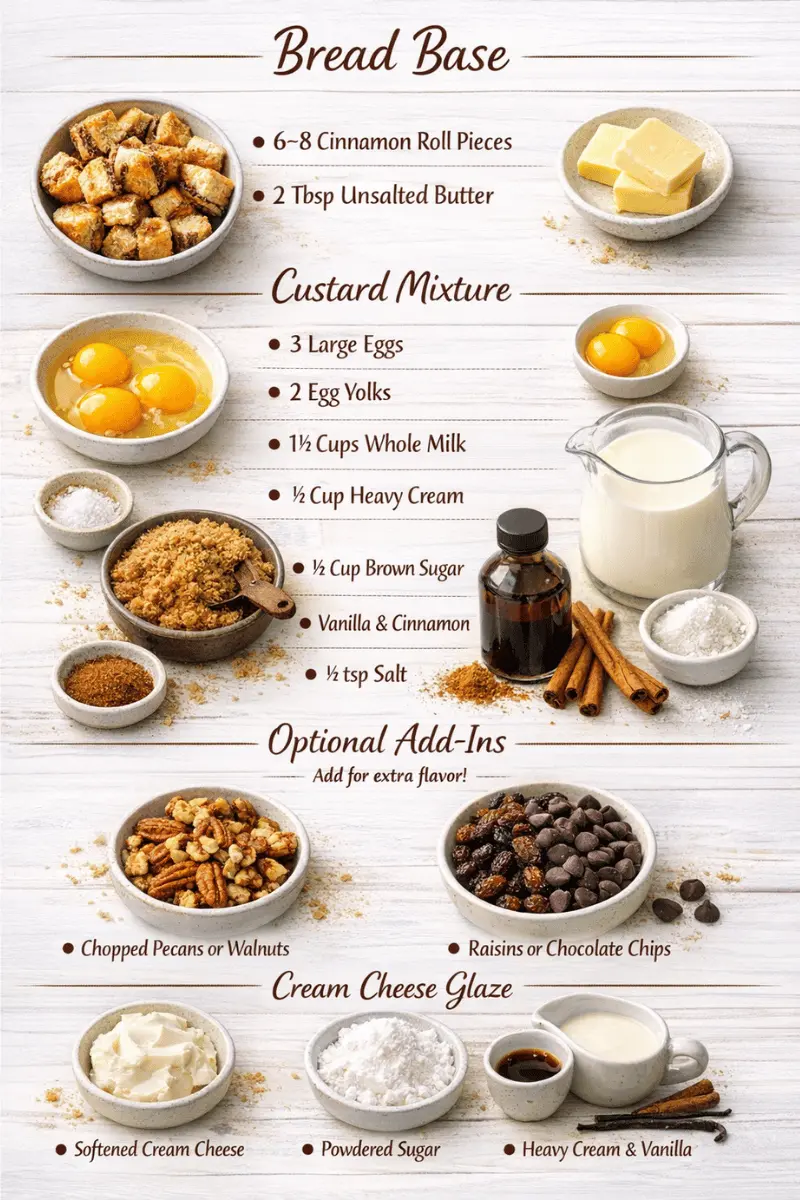 Cinnamon Roll Bread Pudding ingredients