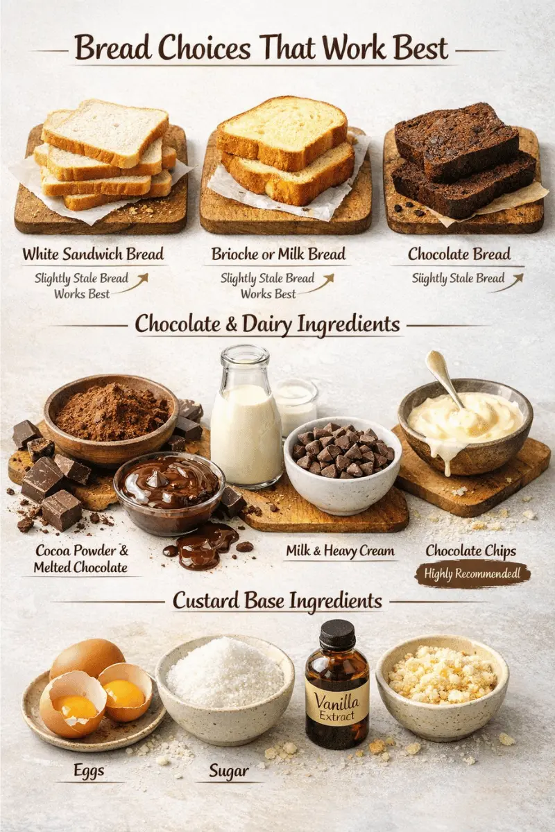 Easy Chocolate Bread Pudding ingredients