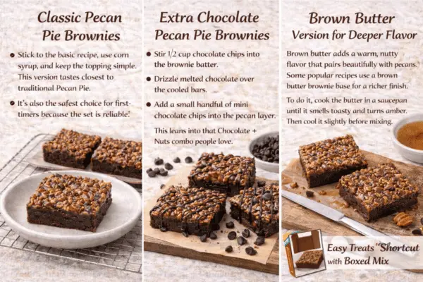 Gooey pecan pie brownies variations