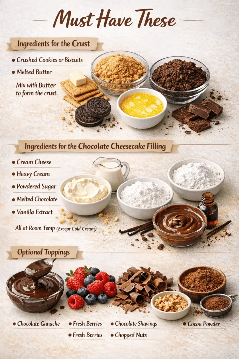 No Bake Chocolate Cheesecake Ingredients No Bake Chocolate Cheesecake ingredients