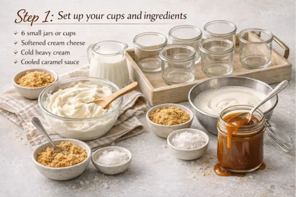 No Bake Salted Caramel Cheesecake Cups step 1