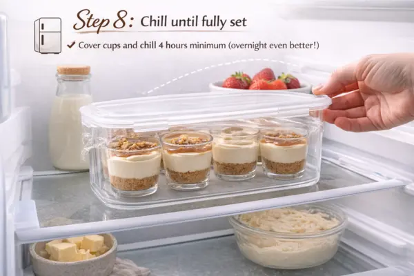 No Bake Salted Caramel Cheesecake Cups step 8