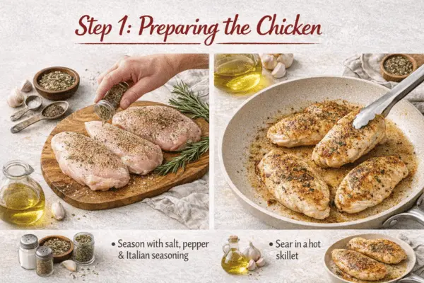 Tuscan Chicken Pasta Step 1 Tuscan Chicken Pasta step 1