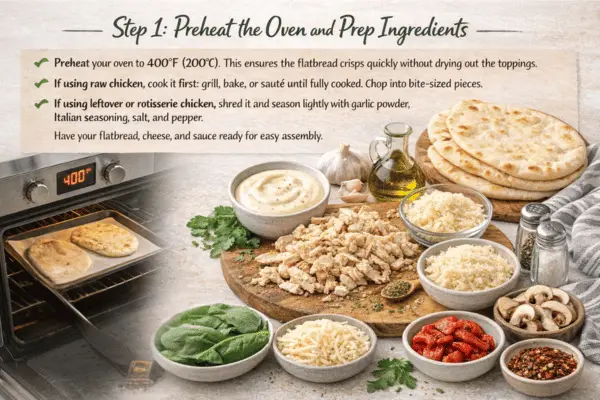 chicken Alfredo flatbread pizza step 1