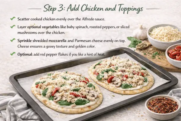 chicken Alfredo flatbread pizza step 3