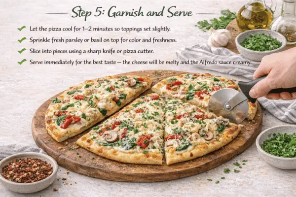 chicken Alfredo flatbread pizza step 5