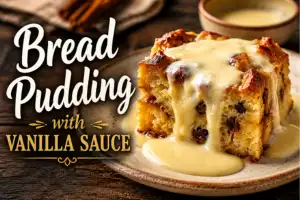 Bread Pudding with Vanilla Sauce Recipe in 6 Easy Steps