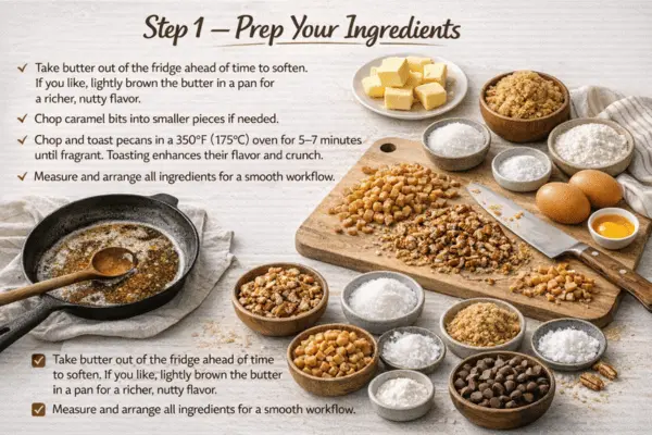 salted caramel pecan chocolate chip cookies step 1