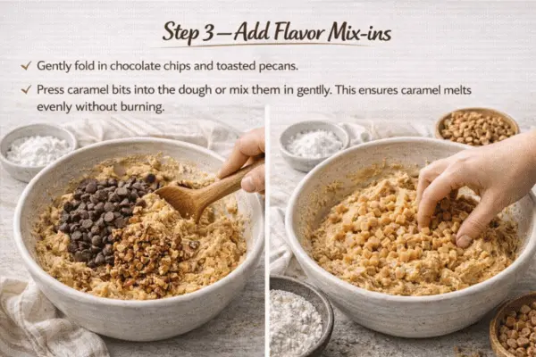 salted caramel pecan chocolate chip cookies step 3